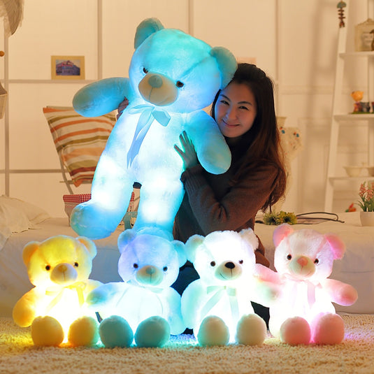 50cm Creative Light Up LED Teddy Bear Stuffed Animals Plush Toy Colorful Glowing   Christmas Gift for Kids Pillow